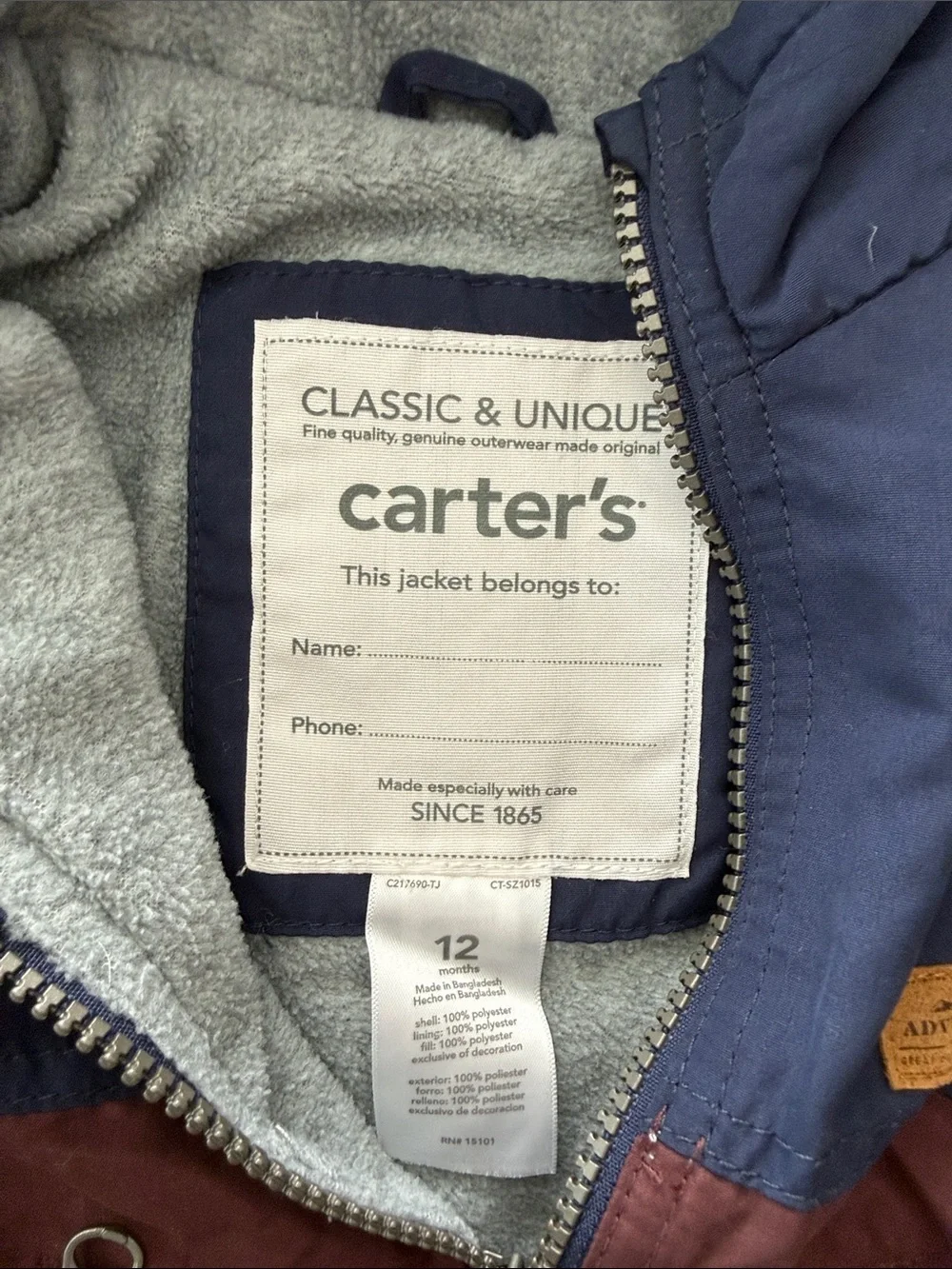 Carter's Two-Tone Hooded Raincoat - Navy and Burgundy